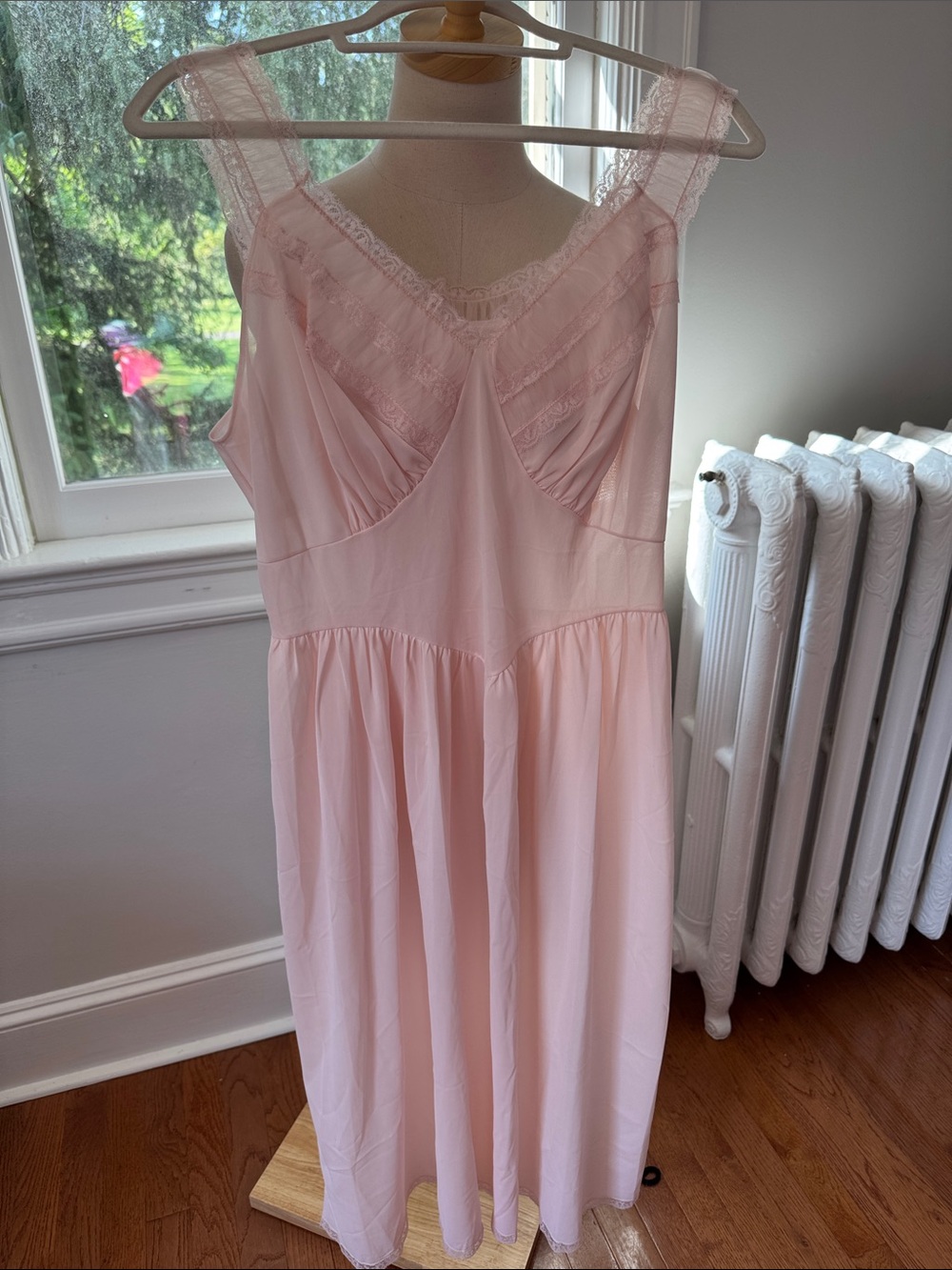 Vintage Pink Lace-Trim Slip Dress